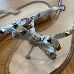 Valentino Silver Studded Bow Sandals